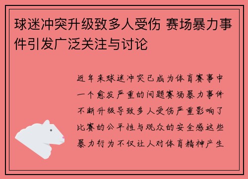 球迷冲突升级致多人受伤 赛场暴力事件引发广泛关注与讨论