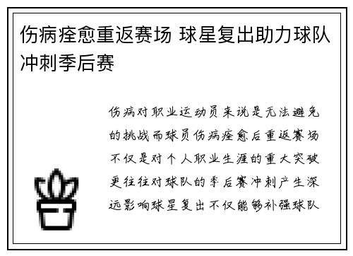 伤病痊愈重返赛场 球星复出助力球队冲刺季后赛