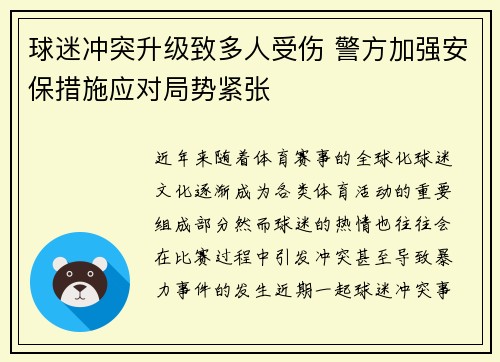 球迷冲突升级致多人受伤 警方加强安保措施应对局势紧张